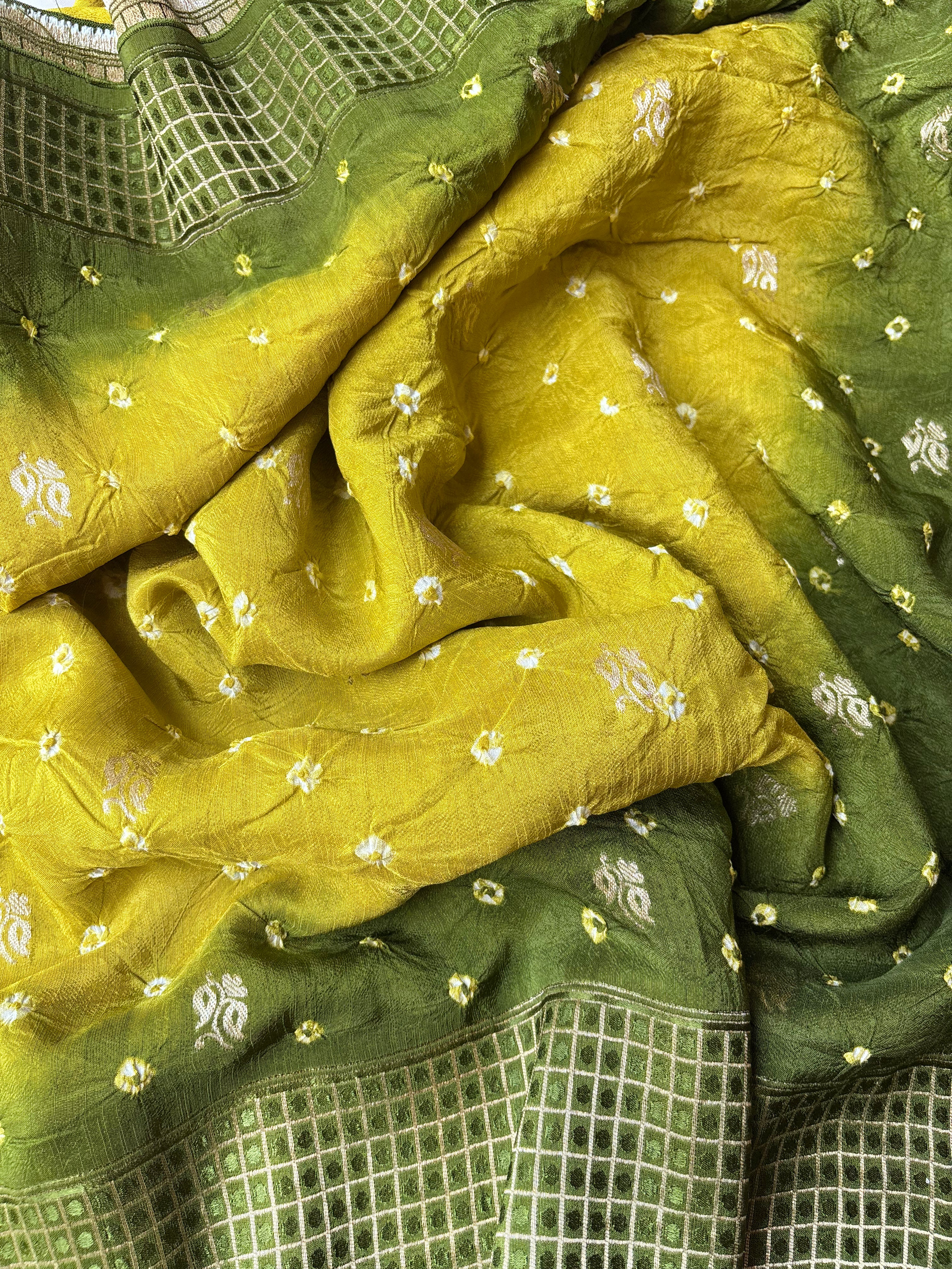 Yellow with Green Bandhini Saree